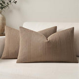 MIULEE Lumbar Striped Throw Pillow Covers 12x20 Coco Brown 2 Pack