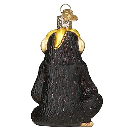 Old World Christmas Chimpanzee with Banana Glass Blown Ornament for Christmas Tree, Handcrafted Holiday Decoration, Wildlife Animal Collection