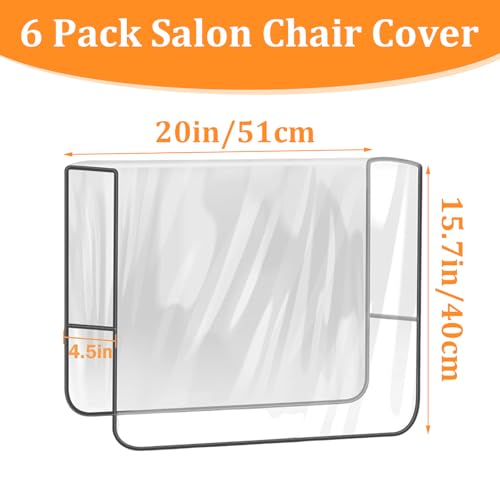 6 Pack Salon Chair Covers, 20" x 16" Universal Thick 12 Mil PVC Plastic Chair Protector for Hair Salon and Spa, Clear Chair Back Covers with Reinforced Black Seams