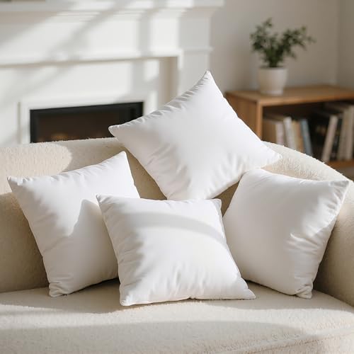 Phantoscope 100% Virgin Fiber Pillow Inserts, Premium Microfine Fiber Square Hypoallergenic Throw Pillow Inserts for Bedroom, Study, Chair 18x18 inches Pack of 4
