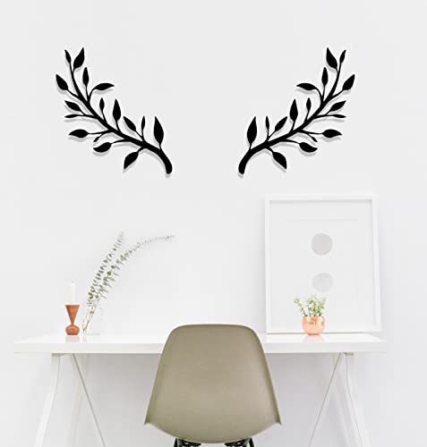 Yuzhuo 2 Pieces Metal Tree Leaf Wall Décor Branch Leaf Wall Art for Indoor Outdoor Garden Home Bedroom Living Room Decorations (Black)