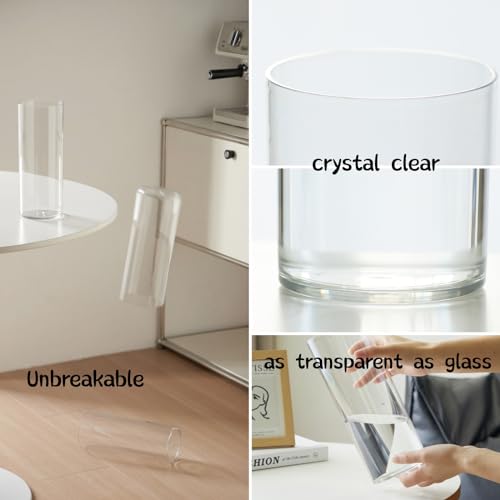 3 Large Acrylic Clear Cylinder Vase Set with 2 Spiral Ikebana Stem Holder Ring, Unbreakable Tall Plastic Hurricane Vases for Wedding Centerpieces Flower Bouquet Decor (3 Vases + 2 Holder)