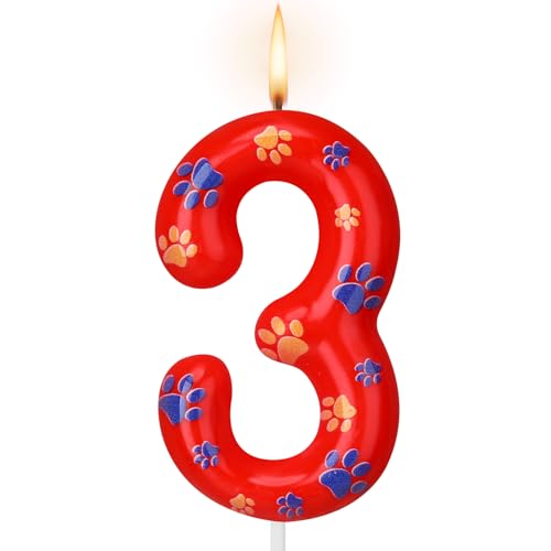 Conelist Number 3 Dog Paw Birthday Candles Dog Toppers Candles Numeral Birthday Cake Topper Boy Girl Paw Party Decoration Party Supplies