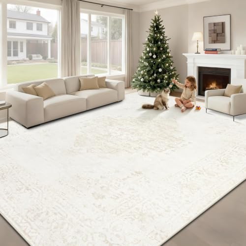 8x10 Area Rugs for Living Room: Washable Vintage Large Retro Rug Soft Non-Slip Indoor Low Pile Carpet for Bedroom Dining Room Office (Beige, 8' x 10')