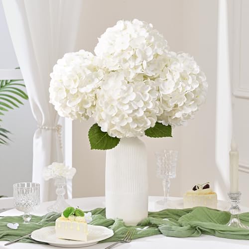 4 Pcs White Hydrangea Artificial Flowers, Latex Real Touch Hydrangea Flowers, 19.6'' Full Faux Hydrangea Flowers Fake Flowers for Home Decor Party Wedding Centerpiece Bouquet Floral Arrangements