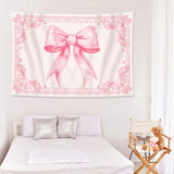 HunnmingRe 60" x 40" Pink Tapestry Coquette Pink Aesthetic Bedroom Hanging Wall Art Preppy Tapestry Decor Kit Cute Room Decoration for Women Girls Room Dorm Apartment(Bow)