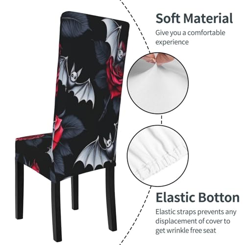 Gothic Roses Bats Chair Covers Set of 4 Super Fit Stretch Removable Washable Seat Cover for Home Kitchen and Dining Banquet Living Room