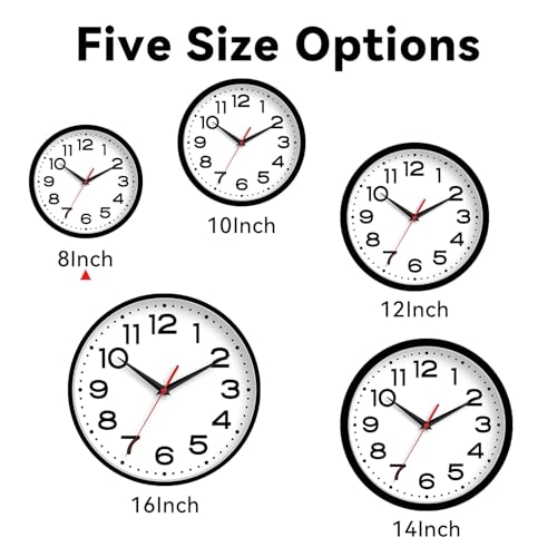 Roymnie Wall Clock Silent Non-Ticking Modern Clock Battery Operated 8 Inch Small Classic Analog Decorative for Classroom, Living Room, Office, Bedroom, School, Hotel (Black)