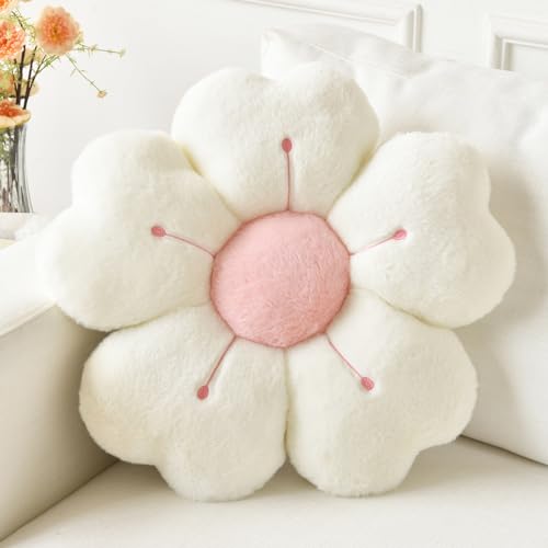 Flower Pillow, Cute Decorative Throw Pillow (White, 15 Inches) | Flower Shaped Pillow with Soft Plush for Bed Couch, Cute Daisy Pillow Dorm Decor Floor Seating Cushion