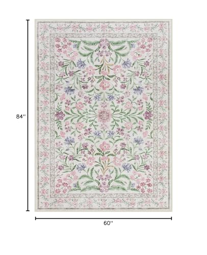 Lahome Boho Purple Floral 5x7 Area Rugs, Washable Rugs for Bedroom Nursery