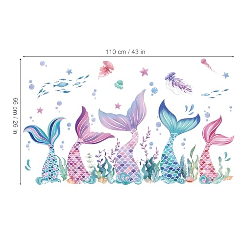 wondever Mermaid Tail Wall Stickers Under The Sea Mermaid Bubble Seaweed Peel and Stick Wall Art Decals for Baby Nursery Girls Bedroom Bathroom