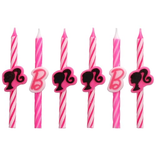 Barbie™ Birthday Cake Candles | 6 Birthday Candles for Cake Decorations, Pink Stripe Candles, Cake Toppers for Barbie Party