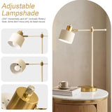22.2" Modern Desk Lamp, Metal Table Lamp with LED Bulb, Adjustable Reading Lamps for Living Room, Mid Century Task Lamp for Home Office, Industrial Bedside Lamps, Cream and Gold