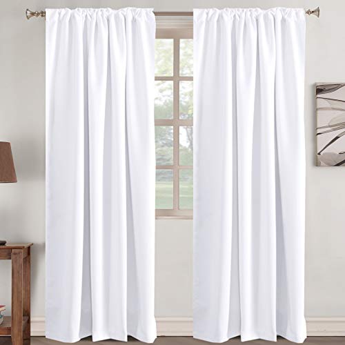 Turquoize White Curtains 96 Inch Long Room Darkening Curtains for Living Room Thermal Insulated Back Tab Rod Pocket Window Treatment Panels Drapes for Bedroom, 52" W x 96" L, Pure White