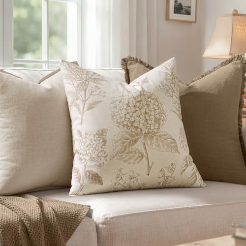Set of 2 Decorative Floral Pillow Covers 18x18 Inch Tan Beige