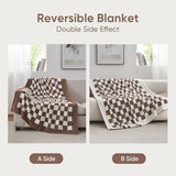 Snuggle Sac Checkered Throw Blanket for Couch, Super Soft, Cozy Warm Knit Blankets, Reversible Plaid Fluffy Throws for Sofa, Bed, Checkered Brown, 50x60 Inches