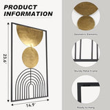 Abstract Geometric Wall Decor Set, Gold and Black Metal Wall Art with Circular and Linear Designs, 2 Piece Framed Modern Wall Sculpture