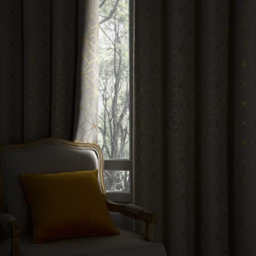 Beauoop 100% Blackout Curtains 84 Inches Long for Bedroom Living Room Moroccan Gold Patterned Drapes Thermal Insulated Grommet Top Window Treatment Panels Set of 2, Beige/Gold