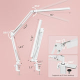 LED Desk Lamp, Manicure Table Lamp, 16" Lamp Head, Dimmable Eye-Caring Drafting Light with 3 Color Modes, 10 Brightness Levels & Adapter, Memory Function(White)