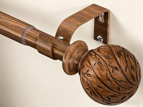 Wood Curtain Rods for Windows 36 to 88 Inch, 1" Adjustable Heavy Duty Boho Drapery Rod Decorative Curtain Rods with Finials Rustic Window Treatment Rods for Kitchen Farmhouse Bedroom Patio
