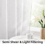 HOMEIDEAS White Linen Sheer Curtains, Linen Textured Semi Sheer Curtains 84 Inches Long, Farmhouse Light Filtering Window Drapes for Bedroom Living Room, 2 Panels, W52 x L84