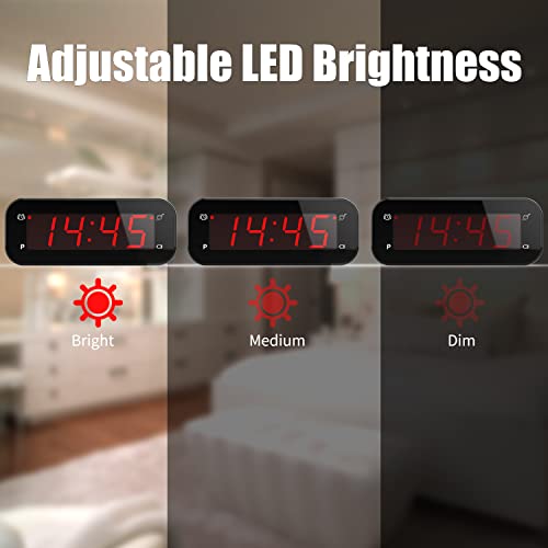 KWANWA 2-in-1 Digital Alarm Clock with Indoor Thermometer – Flip to Show Temperature, Battery Operated, LED Display, Adjustable Brightness, Auto Dimming, Snooze, Portable Size, Travel Clock for Office