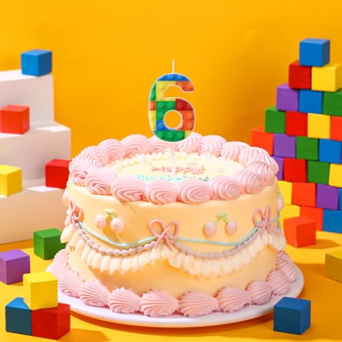 Rossesay Building Block Number 0-9 Birthday Cake Candle Numeral Birthday Sparkler Candles for Building Block Cake Topper for Party Decorations Supplies(Number 6)