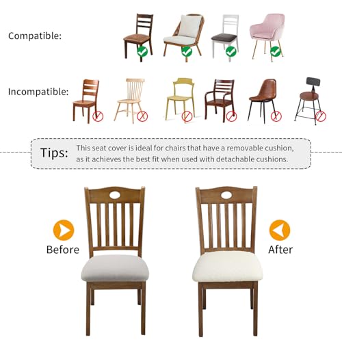 Fuloon Stretch Chair Seat Covers 6 PCS, Removable Washable Dining Chair Covers Anti-Dust Dining Room Seat Cushion Slipcovers (6, Beige)