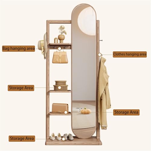 Decorative Solid Wood Fitting Mirror Wall-Mounted Multi-Purpose Home Bedroom Clothes Hanger Integrated Full-Length Floor-Standing Dressing for Living Room
