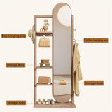 Decorative Solid Wood Fitting Mirror Wall-Mounted Multi-Purpose Home Bedroom Clothes Hanger Integrated Full-Length Floor-Standing Dressing for Living Room