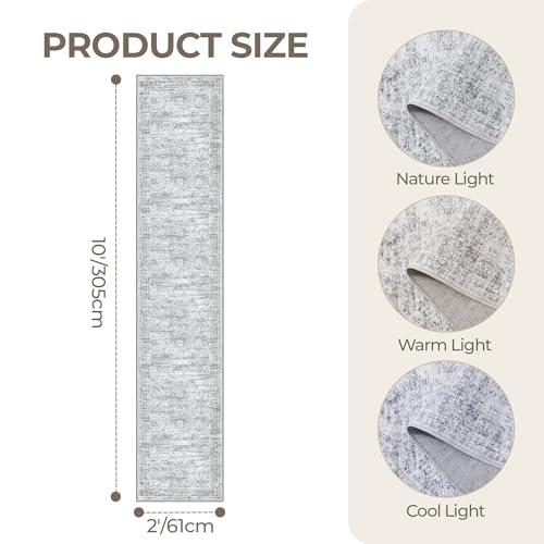 2x10 Runner Rug Non Slip,Washable Hallway Runner Rug,Grey