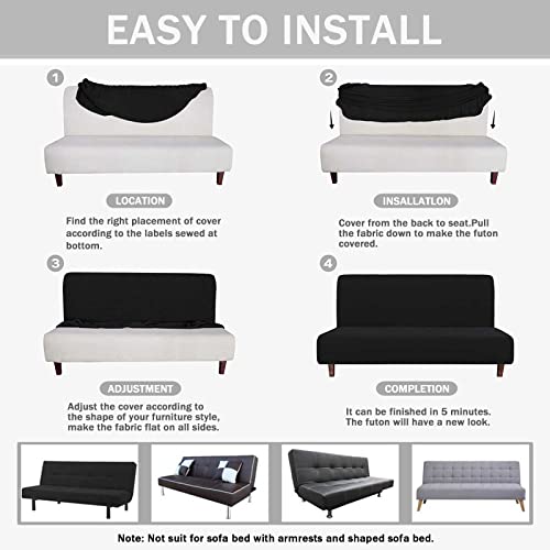 Hixingo Stretch Armless Futon Cover, Futon Mattress Cover Soft Futon Covers with Elastic Bottom, Retro Solid Color Futon Slipcovers Washable Futon Couch Cover (Large (75-83"),Navy Blue)