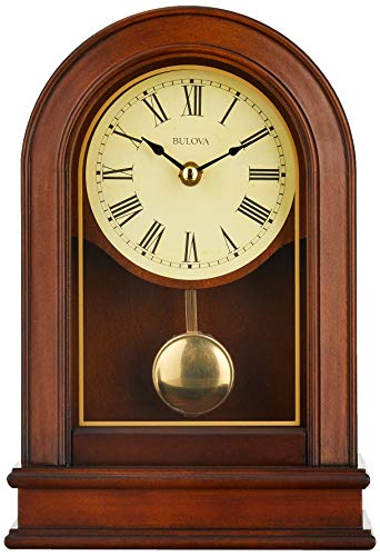 Bulova B7467 Hardwick Mantel Clock | Traditional Hardwood Case with Walnut Finish | Roman Numerals | Elegant Timepiece for Home or Office