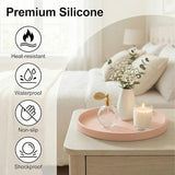 Round Pink Silicone Decorative Bathroom Vanity Tray 9 Inch, Counter Tray for Bathroom Countertop Perfume Holder Dresser Organizer Coffee Table Candle, Non-Slip Durable for Home Use