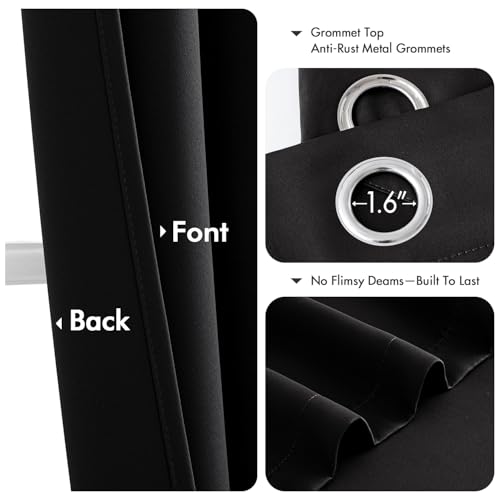 MIULEE Blackout Curtains for Bedroom Living Room 2 Panels, Thermal Insulated Room Darkening Drapes Grommet Noise Reducing Light Blocking Window Treatments 63 Inches Long 40x63 Inch Black