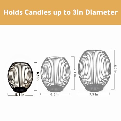 Small Outdoor Candle Holders for Patio - Pillar Candle Holder - Black Wire Candle Holder for Table Centerpiece - Iron Lantern Decorative Candles - Farmhouse Decor Fireplace Metal Candle Holders