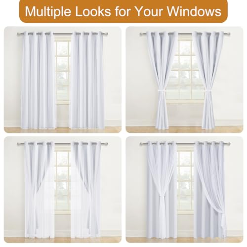 DWCN White Blackout Curtains with Sheer Overlay Thermal Insulated Mix & Match Double Layer Window Panels for Bedroom Living Room Drape Sewn with Tiebacks Grommet Top 52" Wx84 Lx2