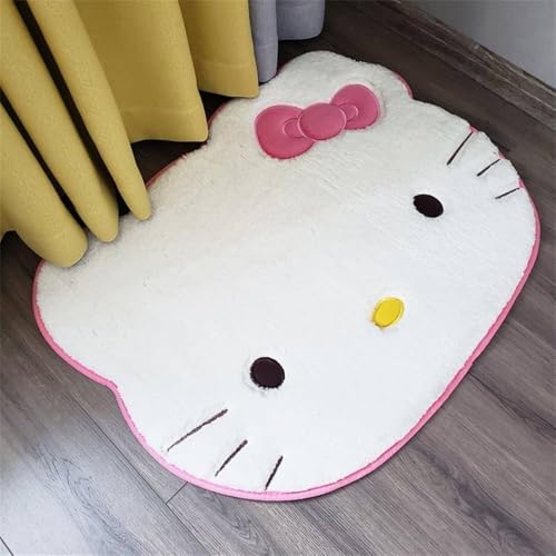 SOFPRO Area Rugs Kawaii Carpet Super Soft Area Rugs Cute Cartoon Kitten Face Pattern Bedroom Mats，Luxury Shaggy High Absorbent and Anti Slip