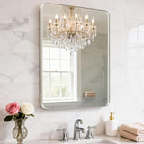 24X28 Inch Brushed Nickel Bathroom Mirror for Wall, Brushed Silver Metal Framed Mirror, Rounded Rectangle Silver Bathroom Mirrors, Tempered Glass