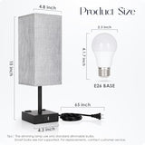 Bedside Table Lamps Set of 2 - Touch Nightstand Lamp for Bedroom with USB C+A Charging Ports & AC Outlets, 3-Way Dimmable Desk Lamp Grey Fabric Shade for Bedroom Living Room, Office(Bulb Included)