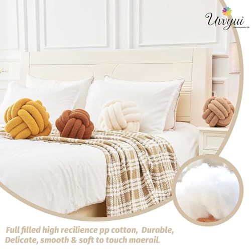 Uvvyui Knot Pillow Ball, Soft Home Decorative Round Throw Pillow, Handmade Knotted Plush Pillow, Round Boucle Pillow Cushion (8.6 Inches Ivory)