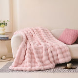 Comelady Soft Fluffy Faux Fur Throw Blanket 50"x60", Plush Thick Bubble Textured Blanket for Couch Bed, Cozy Fuzzy Luxury Room Decor & Warm Gifts for Women Girls, Light Pink