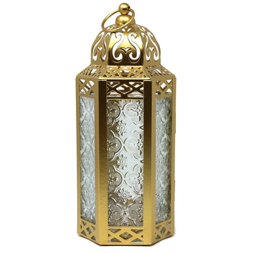 Vela Lanterns Decorative Indoor Moroccan Candle Holder, Gold, M