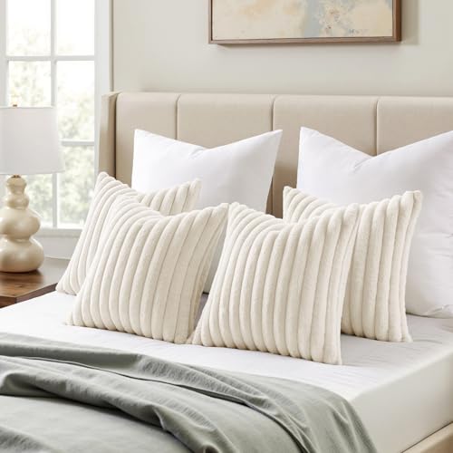 MIULEE Faux Fur Plush Decorative Throw Pillow Covers 18x18, Cream White