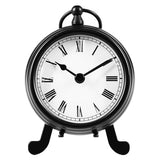 BESTIME AM-07 Black Metal Desk Clock.Small and Exquisite,Easy Read White Dial Black Numerals,Indoor,Elegant,Classy Style,Office,Living,Kitchen,Bedroom,Children's Room.