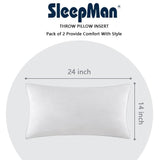 SleepMan Throw Pillow Inserts 14" x 24" (Pack of 1, White) Down Feather Pillow Stuffer Premium Decorative Pillows for Sofa Couch Bed