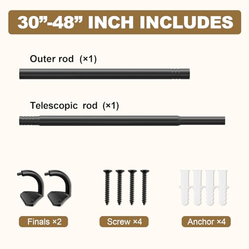 GXOACKJ Black Wrap Around Curtain Rods for Windows 28 to 48 inch, 5/8 inch Industrial Telescoping Blackout Curtain Rods for Bedroom & Outdoor