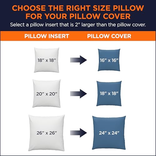 Amazon Basics Square Hypoallergenic Down Alternative Pillow Insert, Machine Washable, Softness and Support, 20 inch, 2-Pack