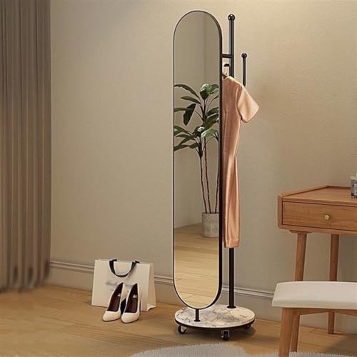 Decorative Full-Length Mirror Hanger Integrated Rotating Dressing Household Simple Vertical Cloakroom Movable Floor-Standing for Living Room(Black)