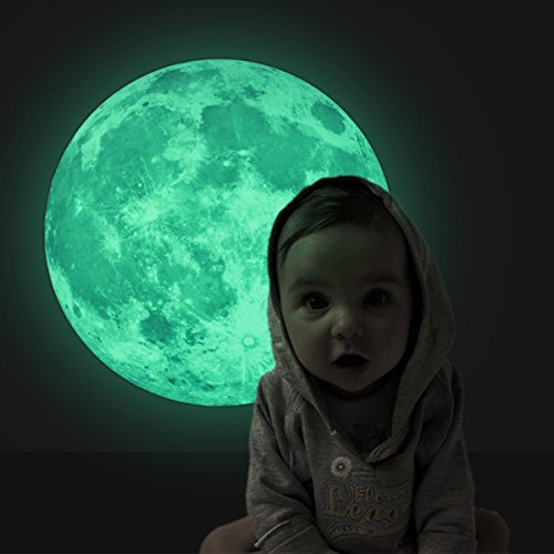 Glow in The Dark Moon Wall Decals 11.8 inch Luminous Sticker at Night, Perfect Ceiling or Wall Decor for Kids' Bedroom